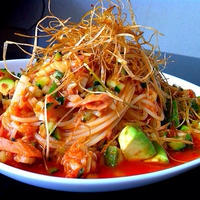 野菜ジュースでアボカドとツナの香味ソース冷製パスタ（わたしのお気に入り）