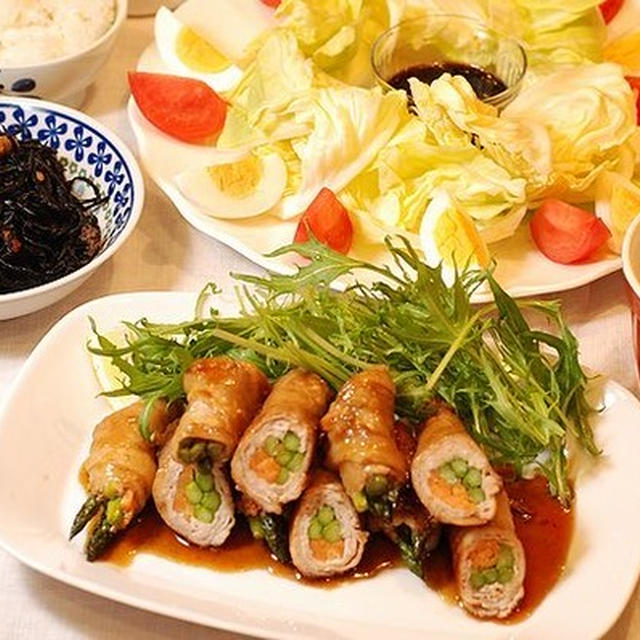 【タレを上手く絡める方法発見！】５５５円＊豚とアスパラの甘辛ロール定食