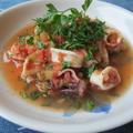 イカのトマトソース煮 & アボカドとインゲンのサラダ　　9・12・2012