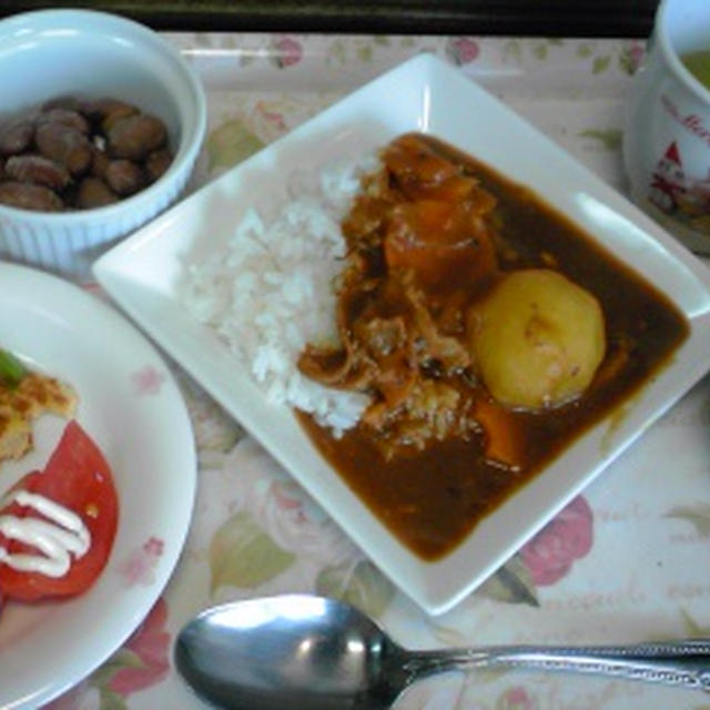 今朝の自分ご飯、出島の新ジャガ入りカレーとか、しらす入りのオムレツとか♪