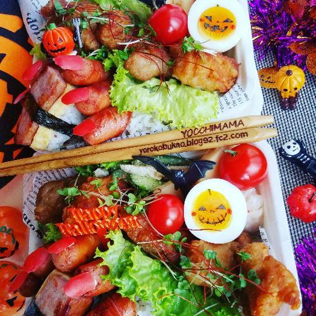 簡単ハロウィンデコスパム結びいただき～ハロウィン弁当＾＾#onigiriaction