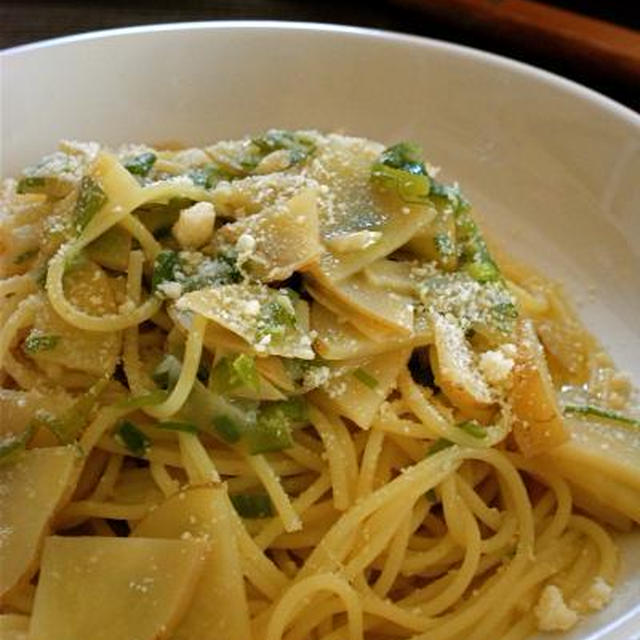 ピリっとわさびのじゃがイモと長ネギのパスタ　