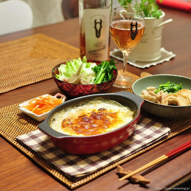 それはマカロニグラタンですか？いいえそれはチキングラタンです【焼きサツマイモとマスカルポーネのガナッシュソースがけ】