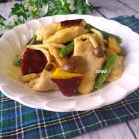 ボリューム満点♪鶏むね肉とさつま芋の麺つゆ炒め