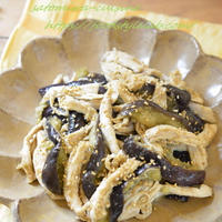 ほぐし茹で鶏と茄子の中華風☆レンジで簡単＆節約レシピ。