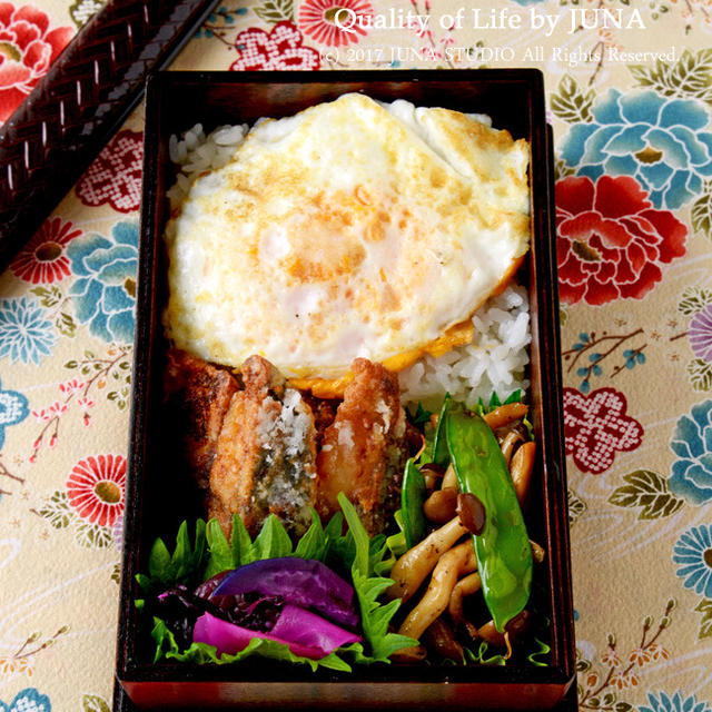 【今日のおべんと】夫だけ弁　さばのみりん漬け＆つぶし目玉焼きのっけ弁当