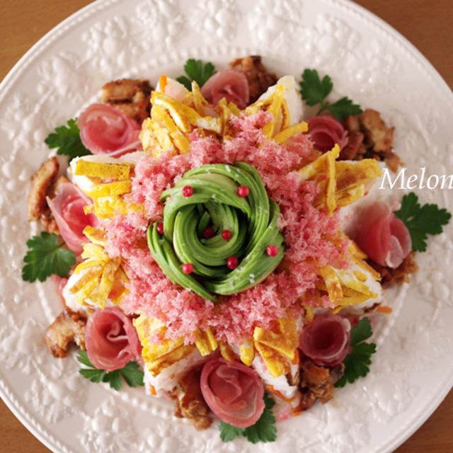 3月3日、ひな祭り☆お寿司のケーキに3色プリン♪