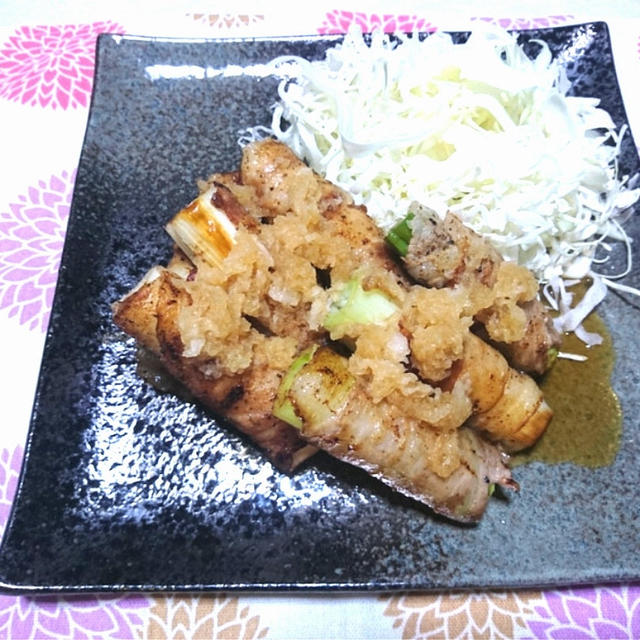 【晩御飯のご提案】”ネギの肉巻き‼️おろしポン酢でいかが。”