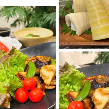 一人の夕食は簡単に炒め物で・・新筍・茄子・鶏むね肉の甘辛バターしょうゆ炒め