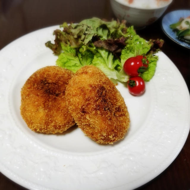 【 家ごはん 】 母の味尽くし❤　[ レシピ ] キュウリとカニカマの酢の物 / コロッケ / 酒粕ミルクスープ