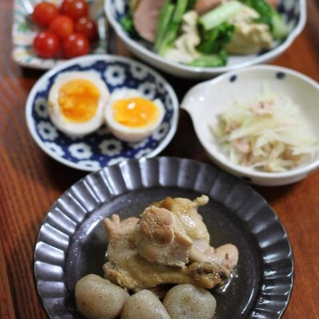 玉こんとチキンの煮物の献立♪