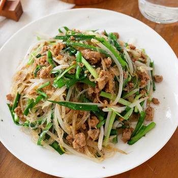 肉味噌とニラの春雨炒め 【スタミナ満点！ワンパンで簡単♬】