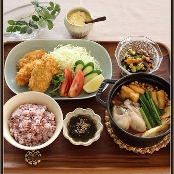 牡蠣フライ！牡蠣の土手鍋風！で、広島産牡蠣堪能♪