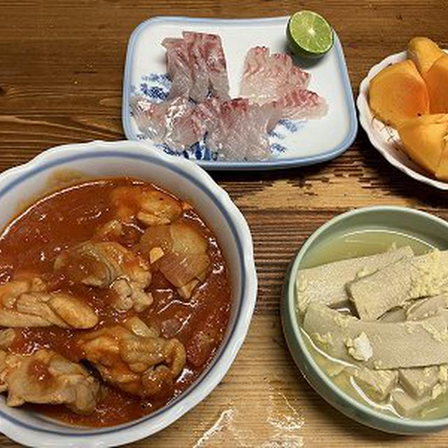 鶏肉のトマトソース煮。つけうどん