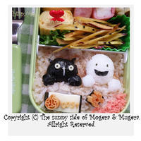 ハロウィンのお弁当：おばけちゃんと黒猫