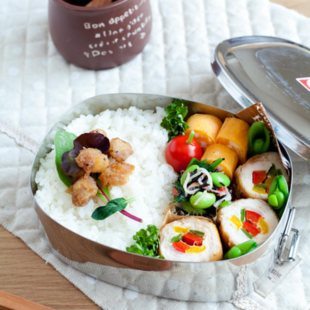 ささ身の彩り巻き弁当～小学生用のお弁当～