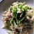 豆苗とえのき、豚肉にんにく炒め。