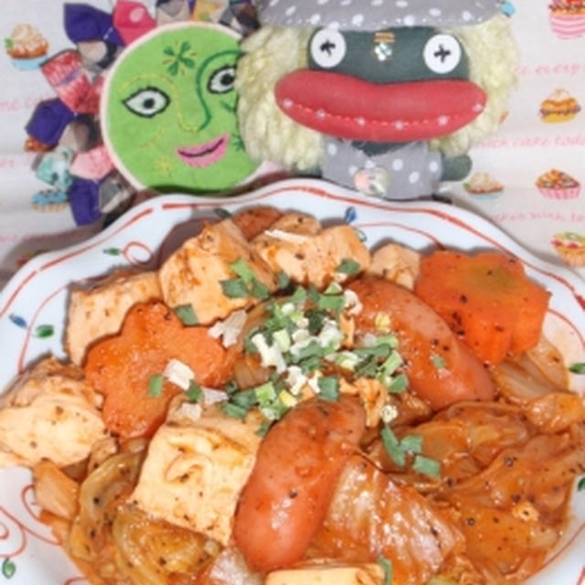 豆腐とキャベツのオイスターソース煮＆グリーンアスパラのナムル（お家カフェ）