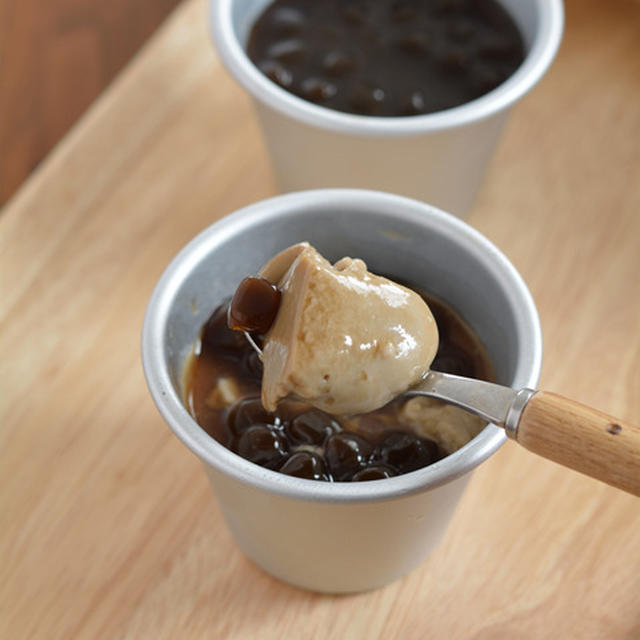 タピオカほうじ茶葛プリン。【我が家の大人気プリン・黒糖タピオカのせ】