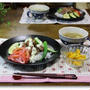 豚肉のコロコロねぎマヨソース丼　夏野菜添え＆カボチャとサツマイモの　サラダ