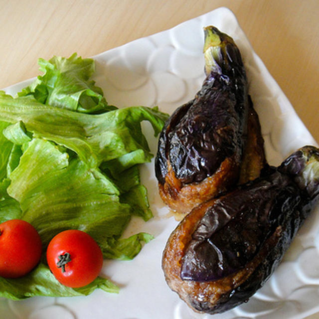 茄子の肉詰め　黒酢漬け