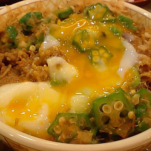 すき家の「かつぶしオクラ牛丼」です☆