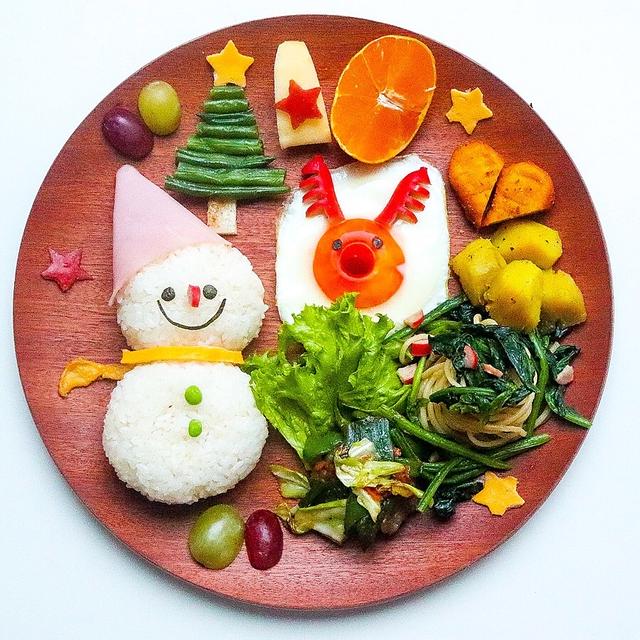 雪だるまおにぎりでワンプレート朝ごはん