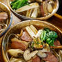 おもてなし朝ご飯続編で【鴨南蛮蕎麦】と娘夫婦のお土産で【虎やの羊羹】がデザートです♪
