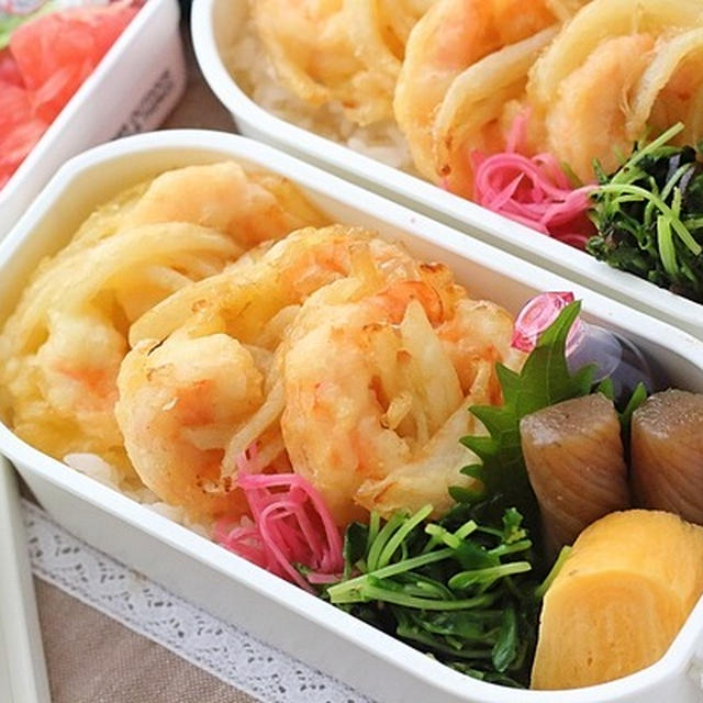 エビと玉ねぎのかき揚げのっけ弁｜レシピあり