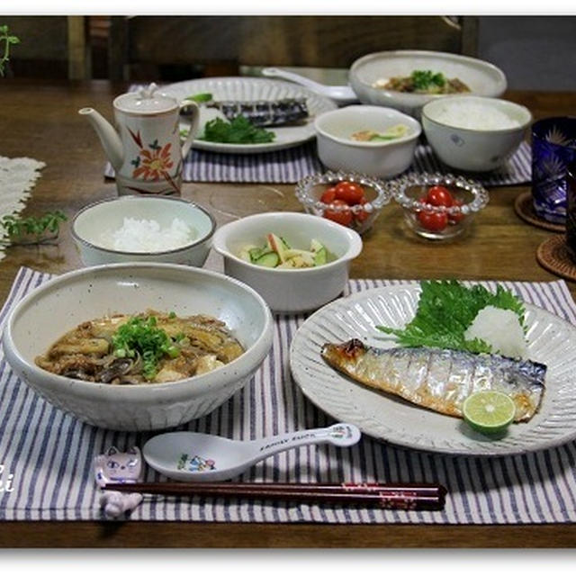 さばの塩焼き＆具たくさん麻婆　　備長炭で・・・