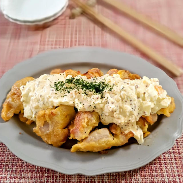 【ひとくちチキン南蛮】小さく切って早く揚がって食べやすい。