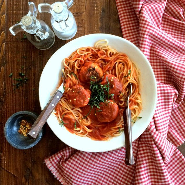 Spaghetti with Vegan Meatballsヴィーガンミートボールスパゲッティ
