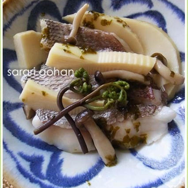 鯛と筍の酒蒸しワカメあんかけ