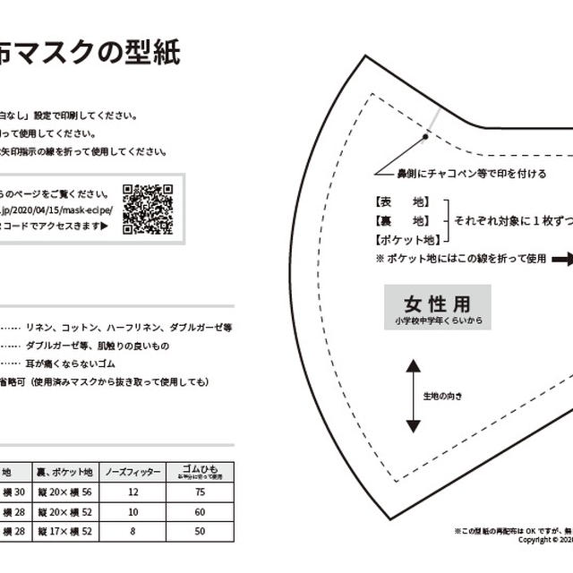 立体布マスクの型紙と作り方
