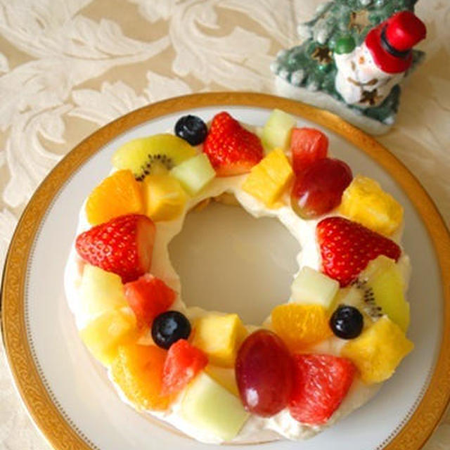 くらしのアンテナ掲載☆バウムクーヘンのXmasリースケーキ【#簡単　#食材2つ】