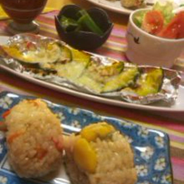 南瓜のチーズ焼き＆栗ご飯おにぎりで朝ごはん！