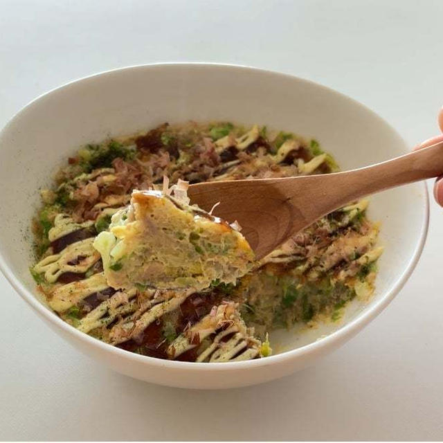 スプーンで食べるお好み焼き！レンチン3分！オートミールで作る丼スタイル飯
