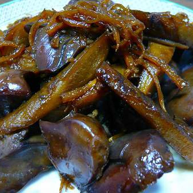 鶏肝とごぼうの生姜煮