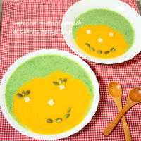 レシピブログの「ハンブレでらくらく♪ 時短レシピコンテスト」野菜を楽しむ2色ポタージュスープ