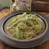 キャベツと葱の混ぜ込みわかめたらこパスタ