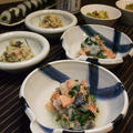 新巻鮭と春菊のおろし煮とおからのたいたの。 高知・司牡丹の立春朝搾りをいただきます。