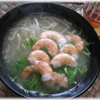茨城県産　水菜を使って　～海老と水菜のフォー♪～