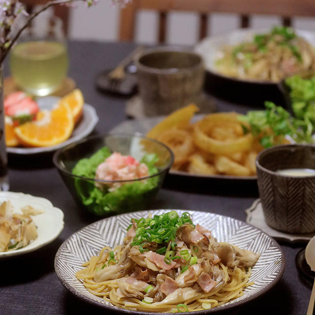 【献立】激うまオニオンリングと、舞茸とベーコンのパスタと、たらもサラダなど。～最近作ったものの中でめっちゃ美味しかったやつ～