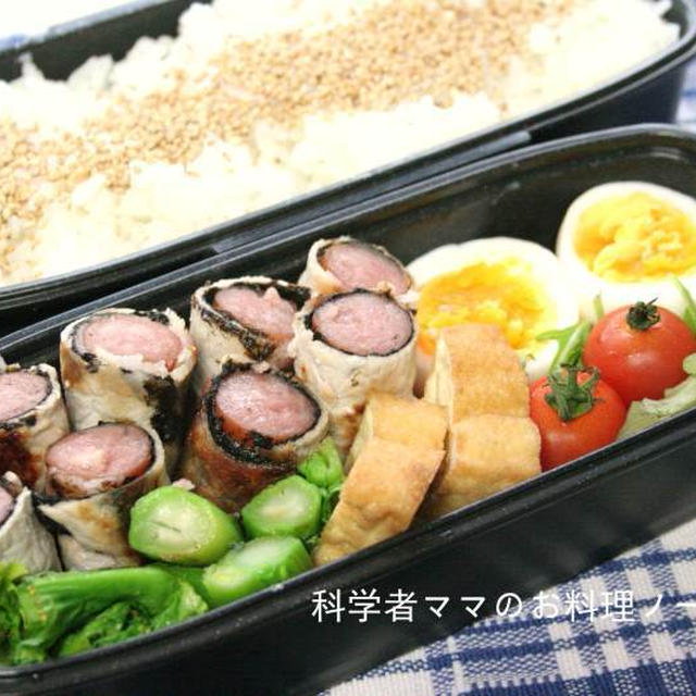 豚肉のウインナー海苔巻きがメインのお弁当☆