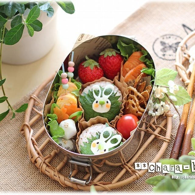☆キャラ弁☆オリジナルキャラ☆蓮根でうさぎのお弁当☆