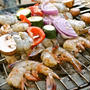 涼しい夕方は　パティオでお夕飯　　シュリンプカバブ　shrimp kebab