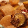 大根とサツマイモのそぼろ煮、とサツマイモのきんぴら、もやしとひき肉のピリ辛炒め