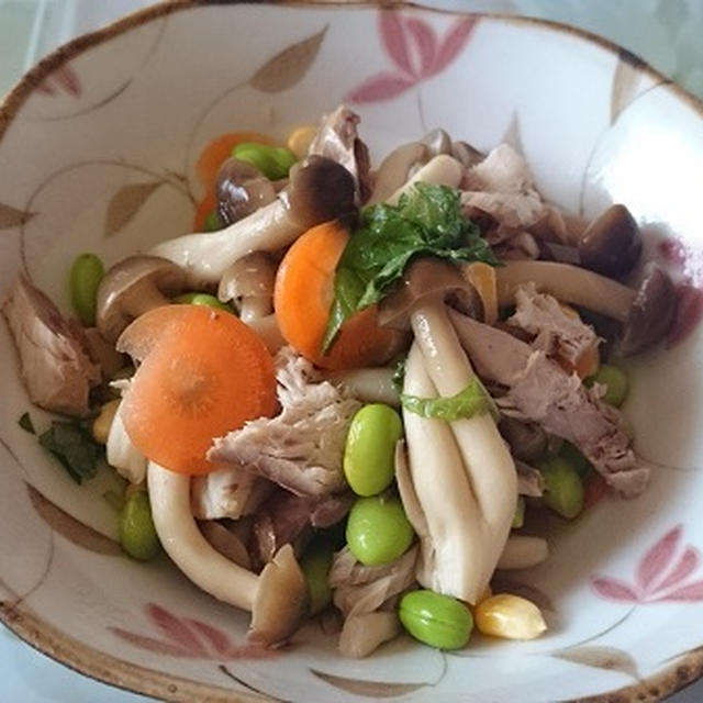 しめじとツナと枝豆のポン酢和え