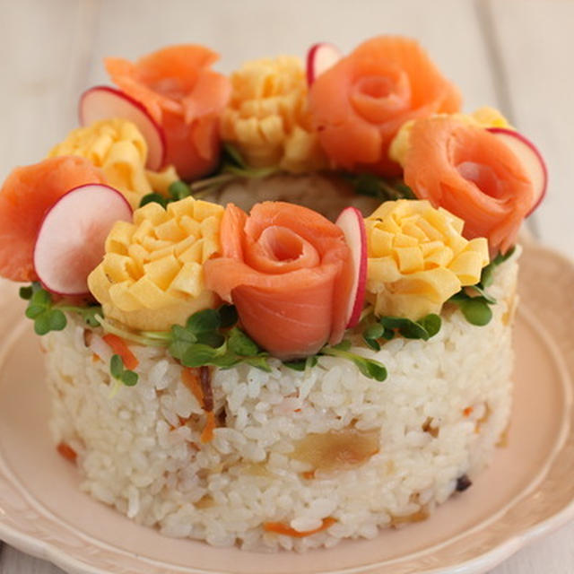 母の日に！子どもも作れるケーキみたいなお寿司とブーケサラダ