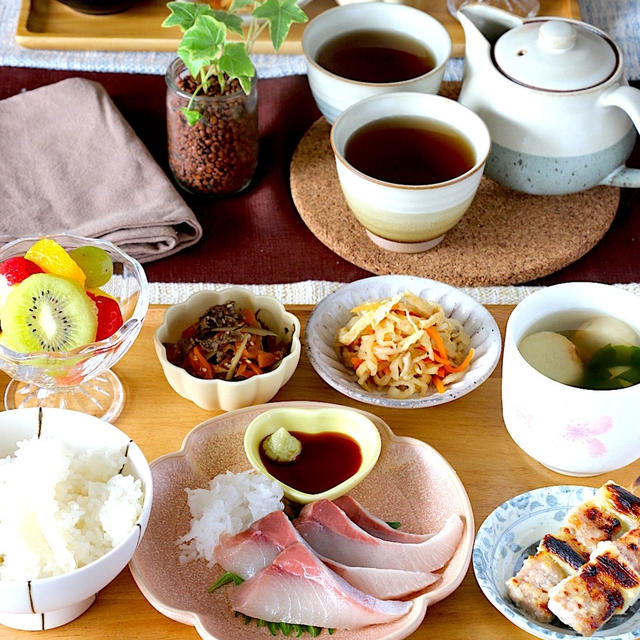 ぶりのおさしみ和定食献立（レシピ付き）